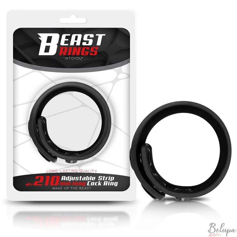Adjustable Cockring in Silicone, 21 cm long, Beast Rings Black.