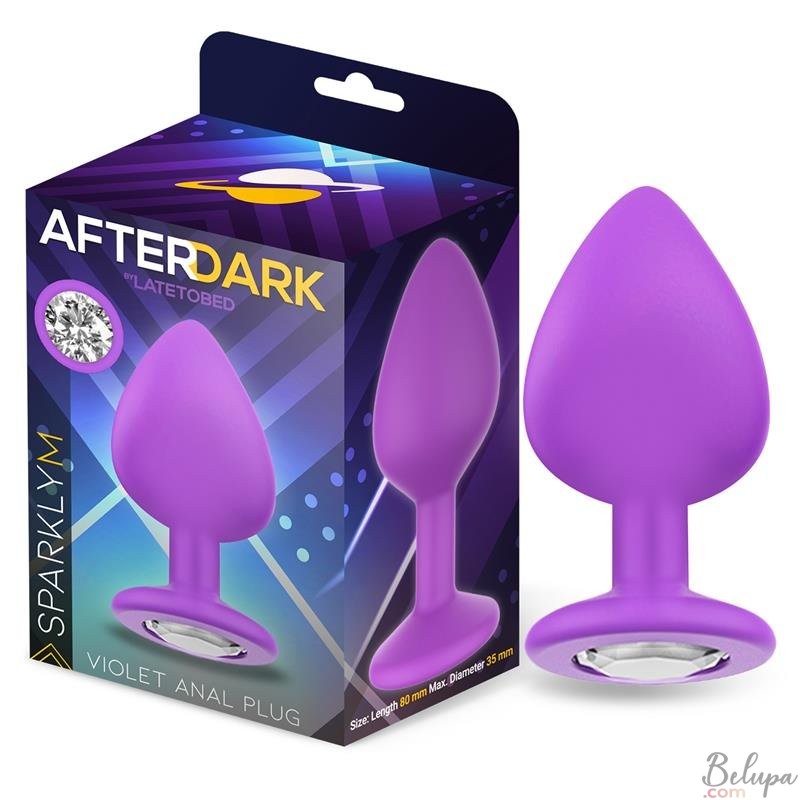 Silicone Anal Plug with White Gem SPARKLY M 8 x 3.5 cm Purple