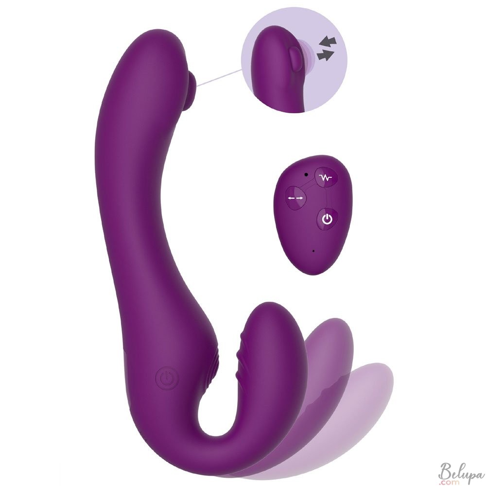 Vibrating and Pulsating Strapless Strap-on in Silicone with Wireless Remote PULSE VIBE 19.5 x 3.6 cm Purple