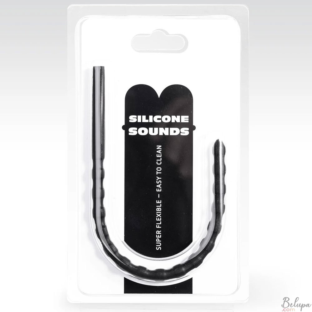 Flexible Silicone Urethral Sound with Stimulating Ridges SU05 24 x 0.8 cm Black