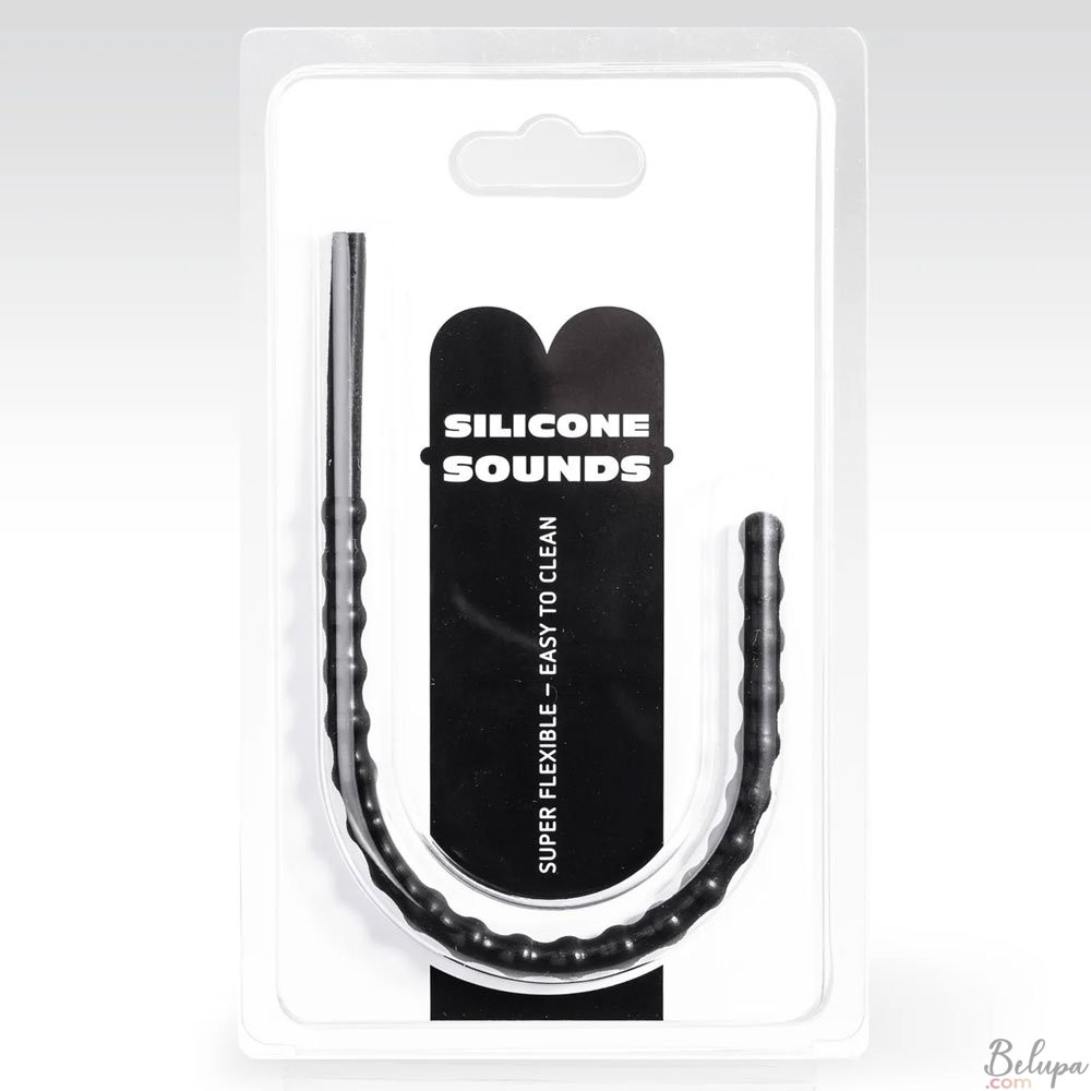 Flexible Silicone Urethral Probe with Stimulating Ridges SU06 24 x 1 cm Black
