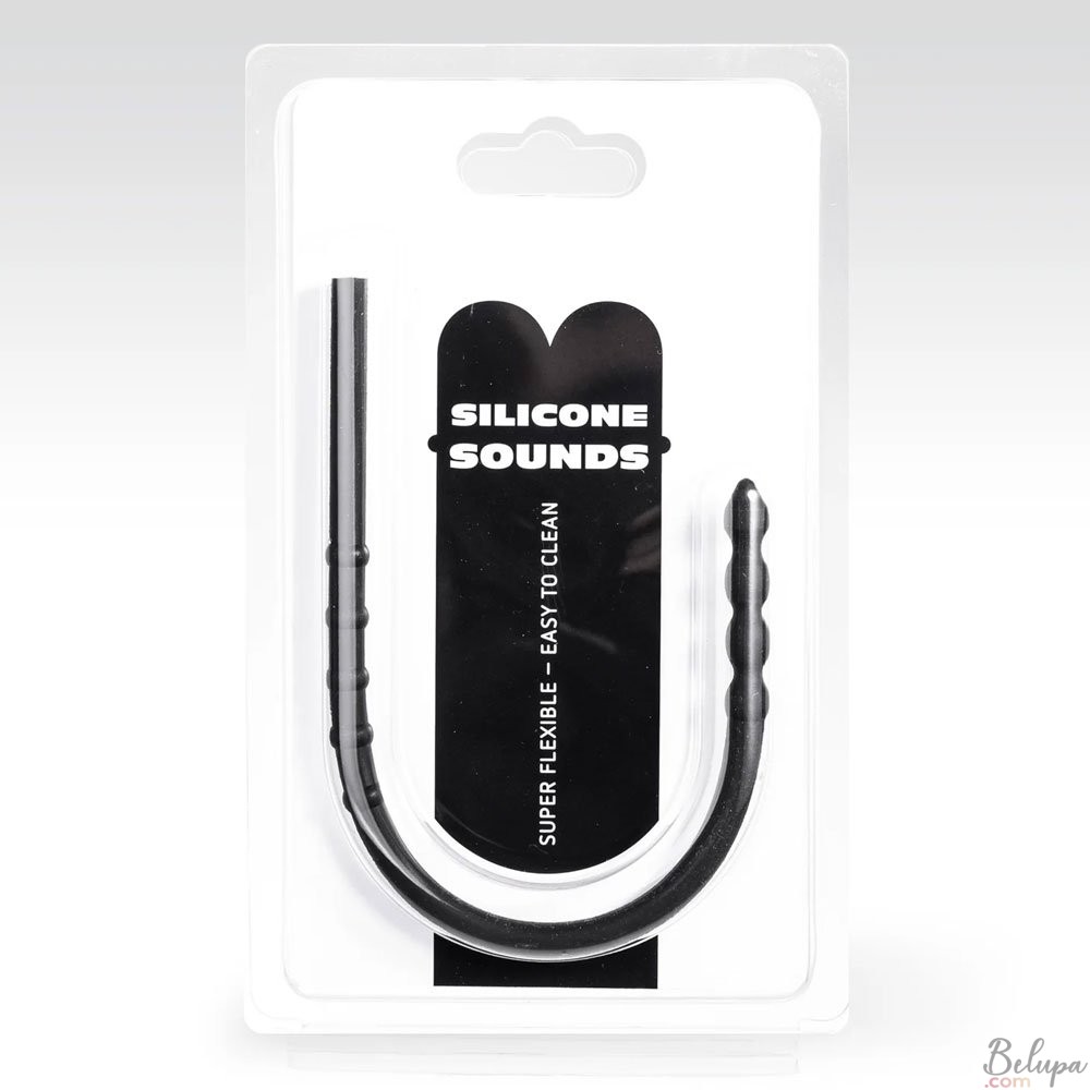 Flexible Silicone Urethral Probe with Stimulating Reliefs SU07 24 x 0.8 cm Black