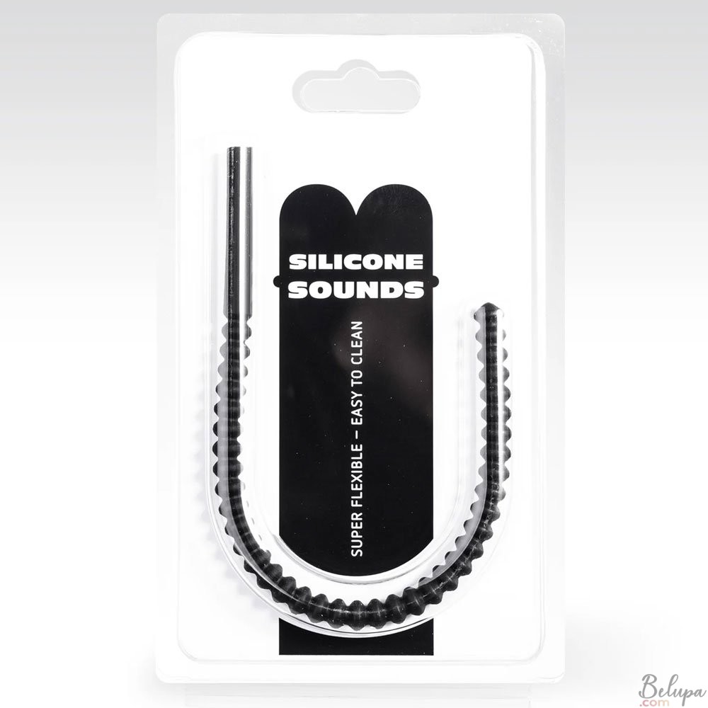 Flexible Silicone Urethral Sound with Stimulating Ridges SU08 24 x 1 cm Black