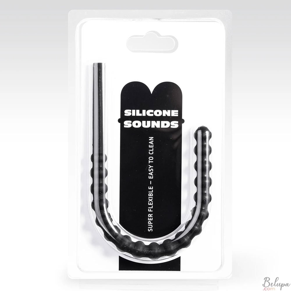 Flexible Silicone Urethral Probe with Stimulating Reliefs SU09 24 x 1.2 cm Black