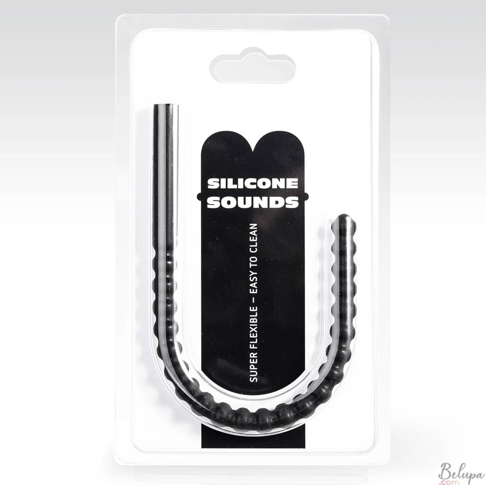 Flexible Silicone Urethral Sound with Stimulating Ridges SU10 24 x 1 cm Black