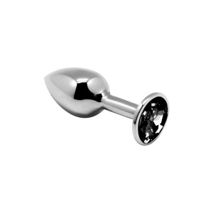 Metal Anal Plug with Black Gem MINI METAL S 7 x 2.8 cm Silver