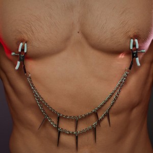 Adjustable Nipple Clamps with Metal Chain and Studs SPIKY Silver