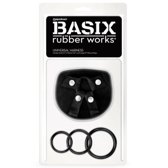 Adjustable Strap-On Harness with 3 Interchangeable Rings BASIX Black