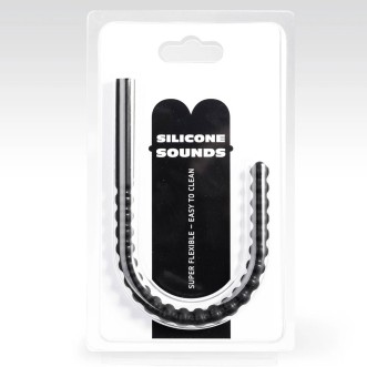 Flexible Silicone Urethral Sound with Stimulating Ridges SU10 24 x 1 cm Black
