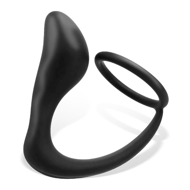 Anillo para el pene con tapón anal de silicona RANDAL 9 x 3.1 cm negro