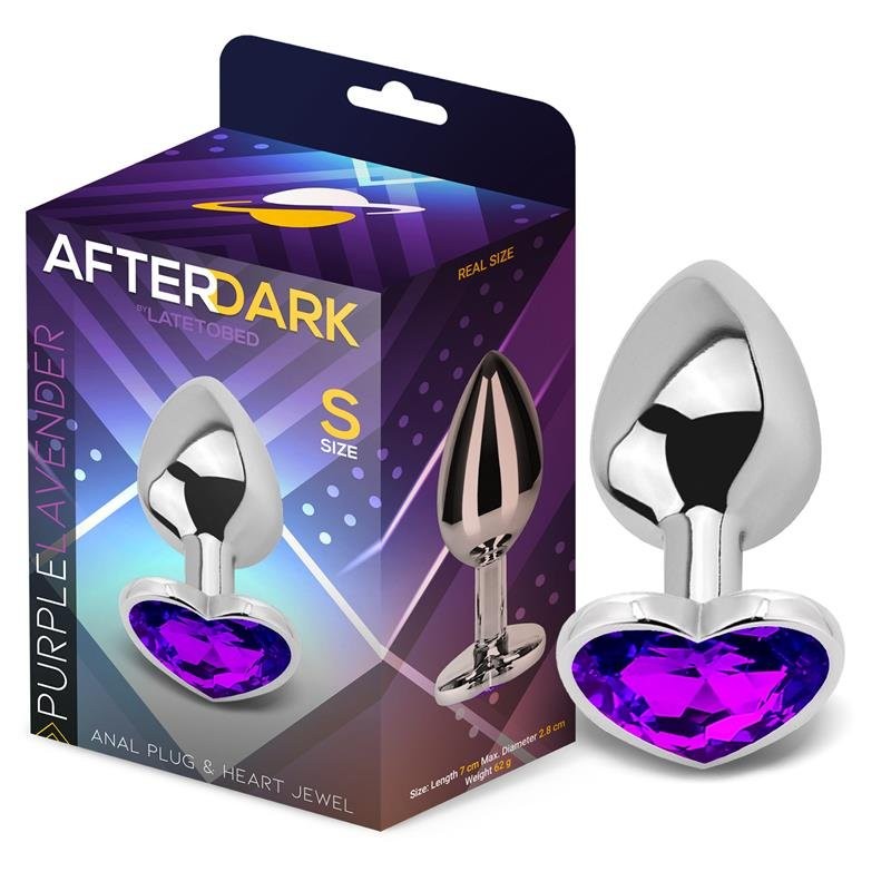 Tapón anal de metal con gema de corazón morado LAVANDA MORADO S 7 x 2.8 cm Plata