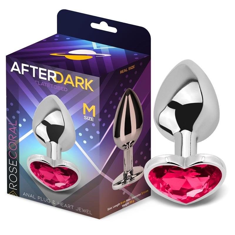 Tapón anal de metal con piedra preciosa en forma de corazón fucsia ROSE CORAL M 8 x 3.4 cm Plata
