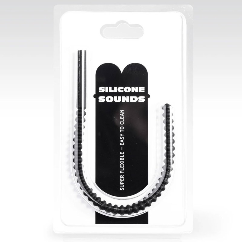 Flexible Silicone Urethral Sound con Ridges Estimulantes SU08 24 x 1 cm Negro