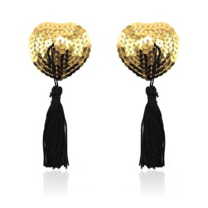 Cubiertas de pezones adhesivas con lentejuelas y borlas LateToBed BDSM Line Oro y Negro