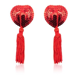 Cubiertas de pezones adhesivas con lentejuelas y borlas LateToBed BDSM Line Rojo