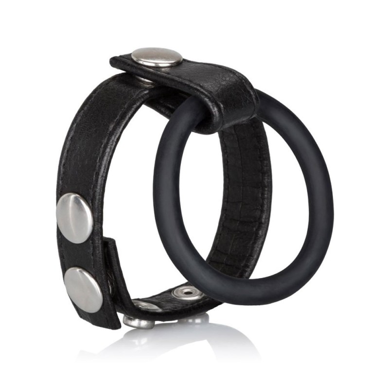 Double Cockring en éco-cuir et silicone BALL SPREADER CalExotic Noir