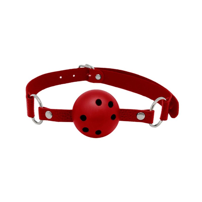 Boule bâillon réglable avec boule perforée de 4,3 cm DISCRÉTION Rouge