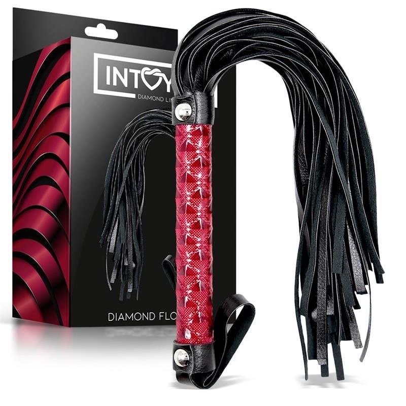 Fouet Multicord en cuir végétalien, ligne diamant rouge