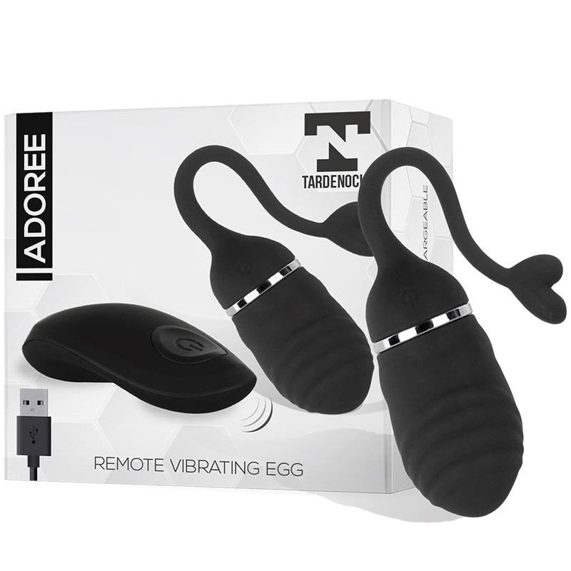 Œuf vibrant en silicone avec télécommande sans fil et queue ADOREE 17 x 3,4 cm noir rechargeable