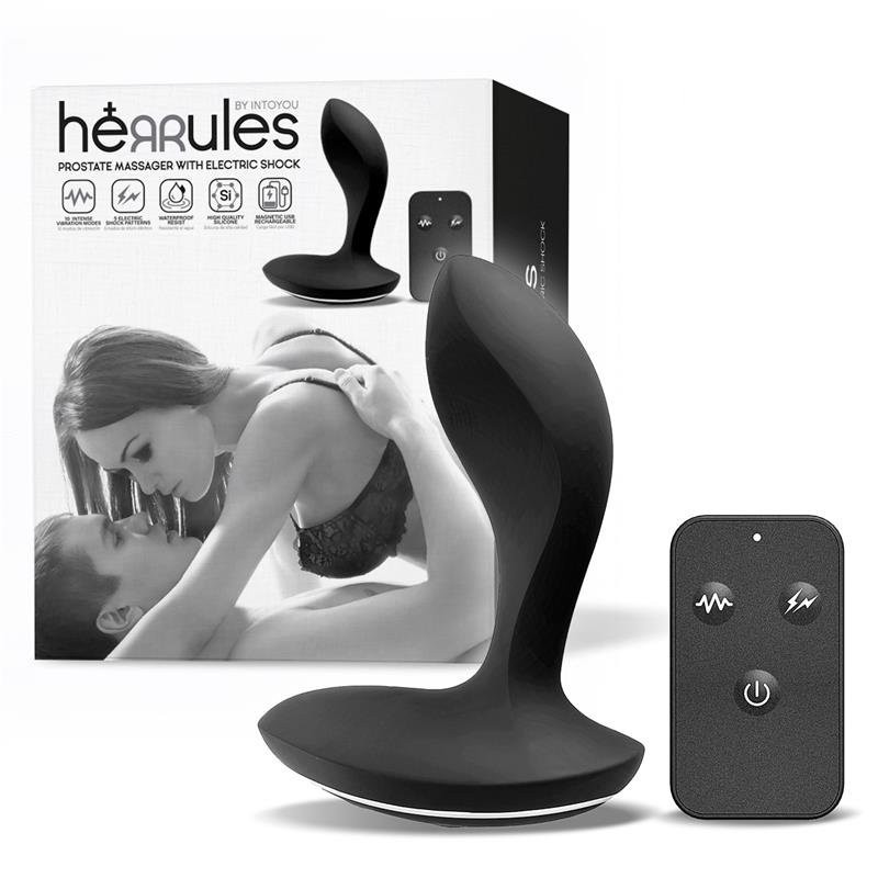 Plug anal vibrant en silicone avec stimulation électrique et télécommande sans fil Herrules 11 x 3 cm noir Rechargeable