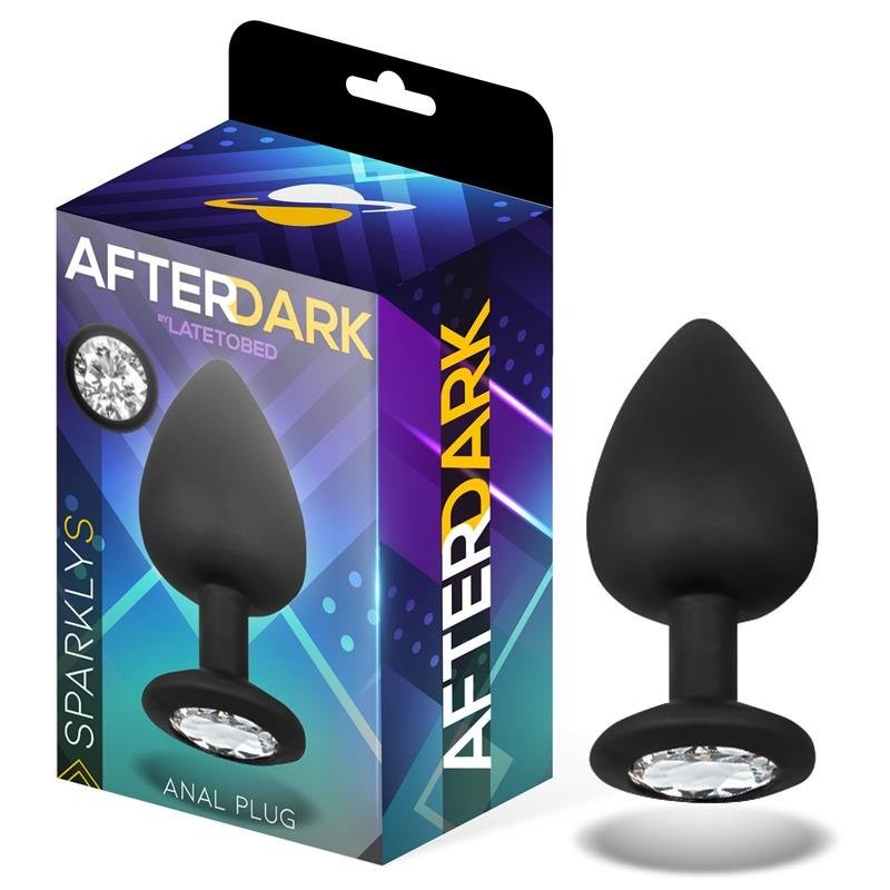 Bouchon anal en silicone avec gemme blanche SPARKLY S 7,5 x 2,6 cm Noir