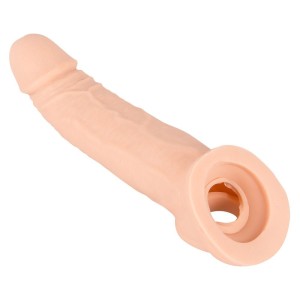Gaine pénienne en peau naturelle allongeant le pénis de 5 cm avec fixation testiculaire de couleur peau claire