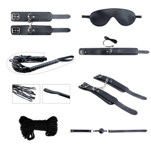 Kit de bondage SECRET DESIRES, ensemble de 8 pièces en noir