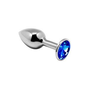 Bouchon anal en métal avec gemme bleue MINI METAL S 7 x 2,8 cm Argent