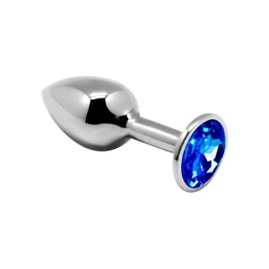 Bouchon anal en métal avec gemme bleue MINI METAL M 8 x 3,4 cm Argent