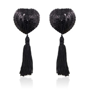 Cache-tétons adhésifs avec paillettes et franges LateToBed BDSM Line Noir