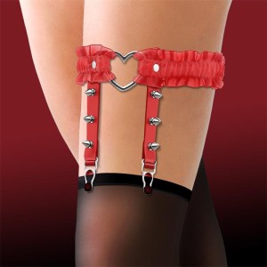 Jarretière en cuir végétalien avec anneau en forme de cœur et clous métalliques Rouge Cendrillon Taille unique