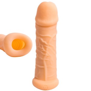 Gaine avec allongement du pénis de 3 cm EXTRA SENSE RINGS avec attache testiculaire et anneaux internes stimulants