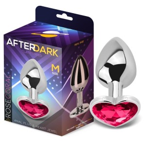 Bouchon anal en métal avec pierre précieuse en forme de cœur fuchsia ROSE CORAL M 8 x 3,4 cm argenté