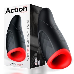 Masturbateur en silicone en forme de bouche vibrant OWEN avec effet chauffant, rechargeable, rouge