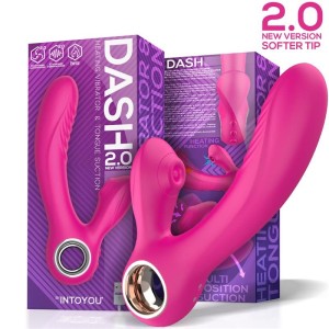 Vibromasseur Lapin en Silicone avec Pulsations Clitoridiennes et Chauffage DASH 2.0 18.35 x 3.5 cm Rose Rechargeable
