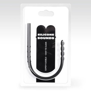 Sonde urétrale flexible en silicone avec reliefs stimulants SU07 24 x 0,8 cm noir