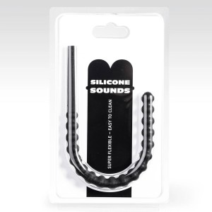 Sonde urétrale flexible en silicone avec reliefs stimulants SU09 24 x 1,2 cm noir.