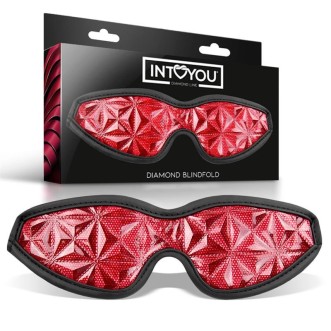 Bandeau pour les yeux en cuir végétalien élastique avec ligne de diamants rouge