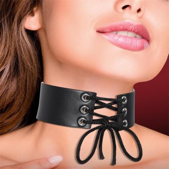 Collier en cuir végétalien avec lacets Cinderella Noir