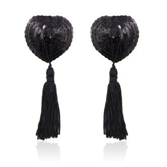 Cache-tétons adhésifs avec paillettes et franges LateToBed BDSM Line Noir