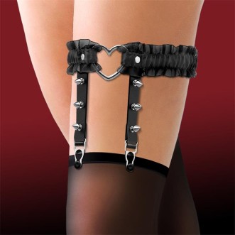 Vegan Leather Garter avec Anneau en forme de Cœur et Clous Métalliques Cinderella Noir Taille Unique
