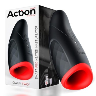 Masturbateur en silicone en forme de bouche vibrant OWEN avec effet chauffant, rechargeable, rouge