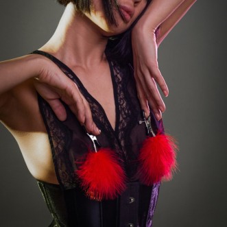 Pinces à tétons réglables avec plume EUPHORIC Rouge