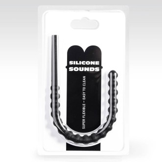 Sonde urétrale flexible en silicone avec reliefs stimulants SU09 24 x 1,2 cm noir.