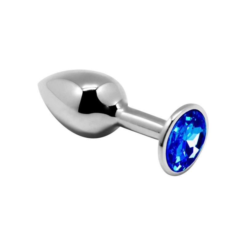 Plug Anale in Metallo con Gemma Blu MINI METAL M 8 x 3,4 cm Argento