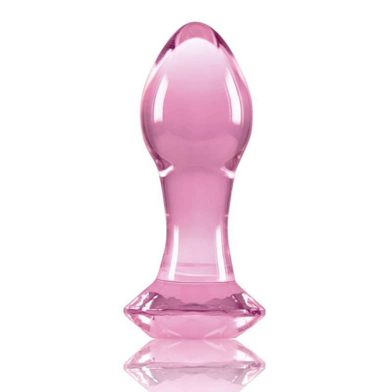 Plug Anale in Vetro Crystal Gem Realizzato a Mano 9 x 3,2 cm con Gemma Rosa
