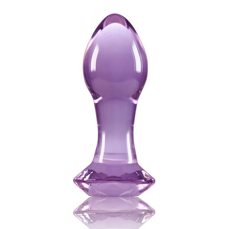 Plug Anale in Vetro Crystal Gem Realizzato a Mano 9 x 3,2 cm con Gemma Viola