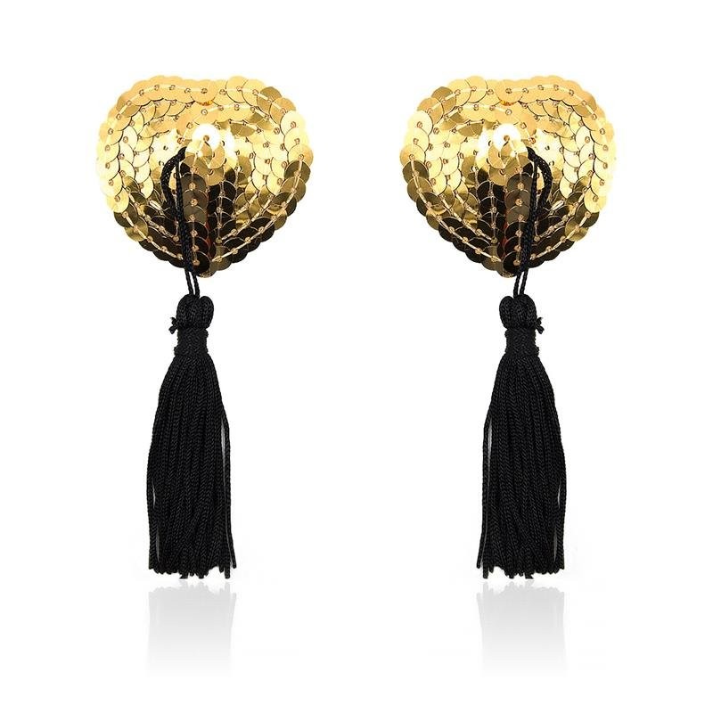 Copricapezzoli Adesivi con Paillettes e Nappine LateToBed BDSM Line Oro e Nero