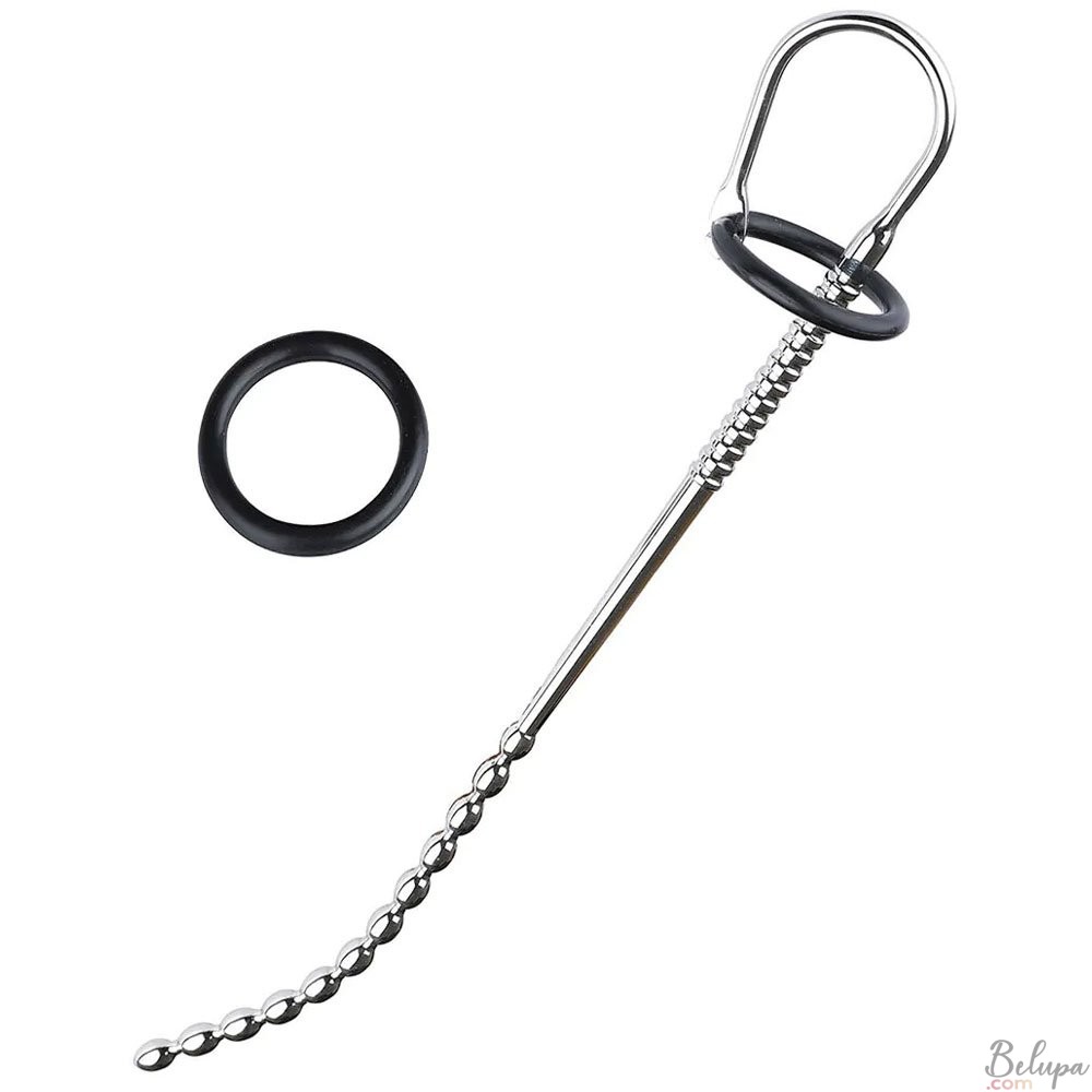 Sonda Uretrale in Acciaio Inossidabile e Anello in Silicone Black Label 25 x 0,8 cm Argento