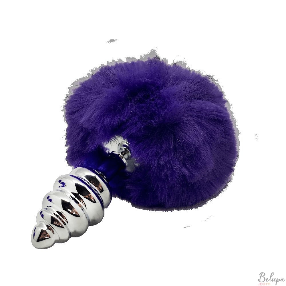 Plug Anale in Metallo con Pompon Viola FLUFFY TWIST M 8 x 3,4 cm Argento